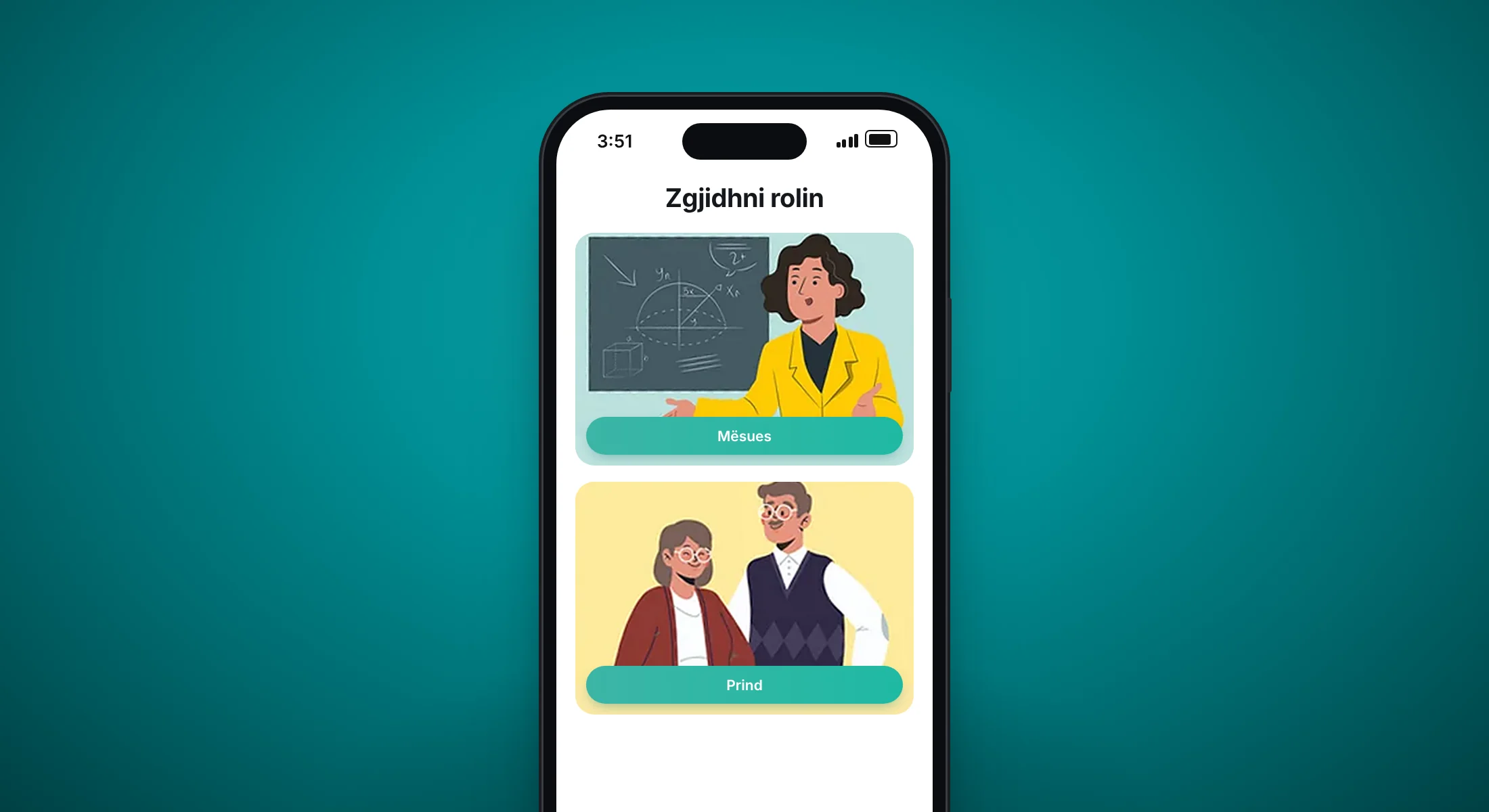 The SMIP app on a phone, choosing a role